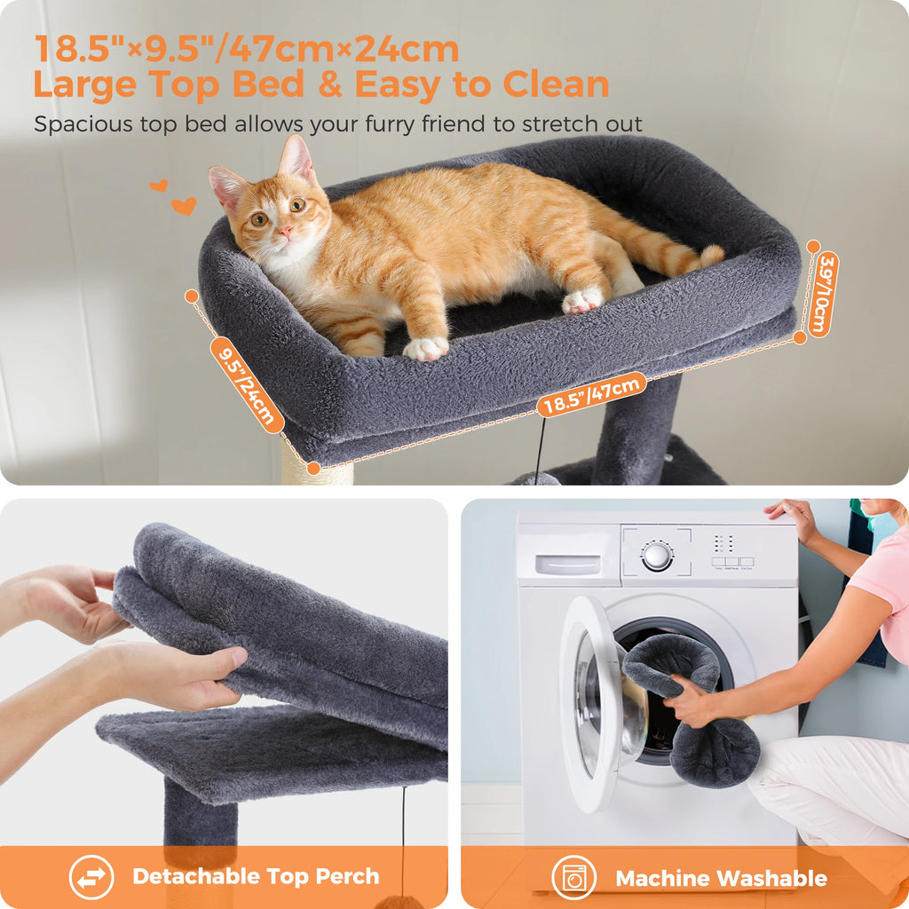 Cat Tree Condo for Indoor with Padded Plush Perch Cozy Hammock and Sisal Scratching Posts