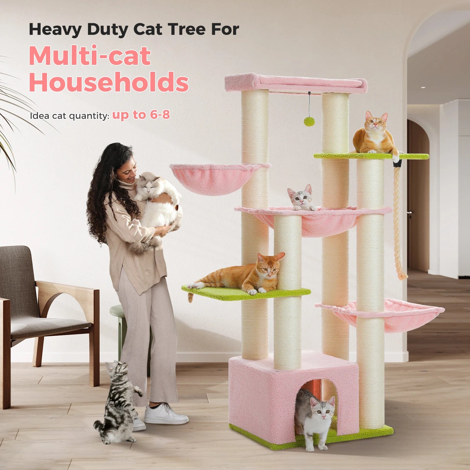 Large Cat Tree for Big Cats with Several Levels Climbing Tree with Hammock 11 Sisal Posts Large Perch