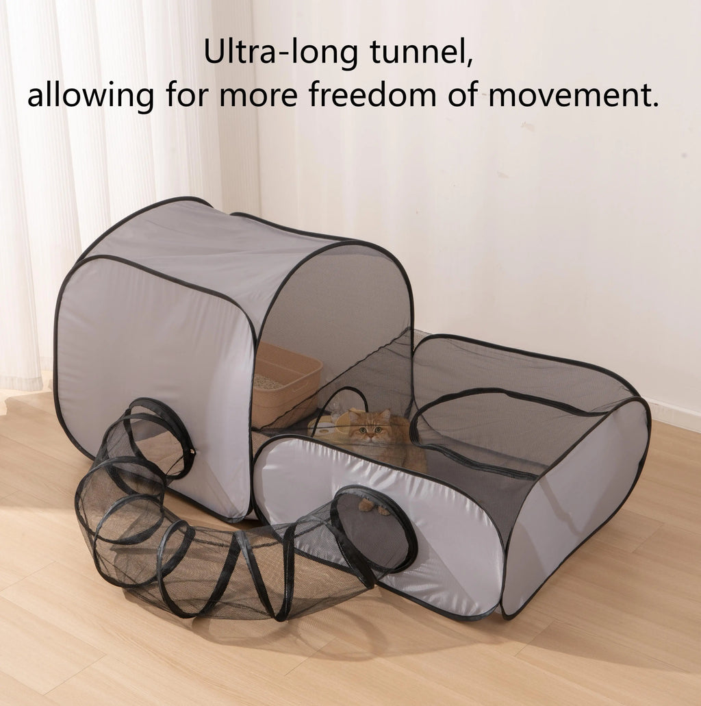 Square Gray Cats Hard Oxford Cloth with a Play Tunnel Foldable Pets Nest