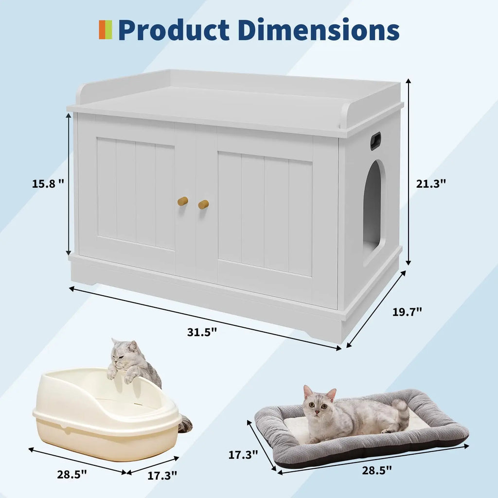 31.5 Inch Wooden Cat Litter Box Enclosure With Barn Door Ventilated Large Pet House Furniture