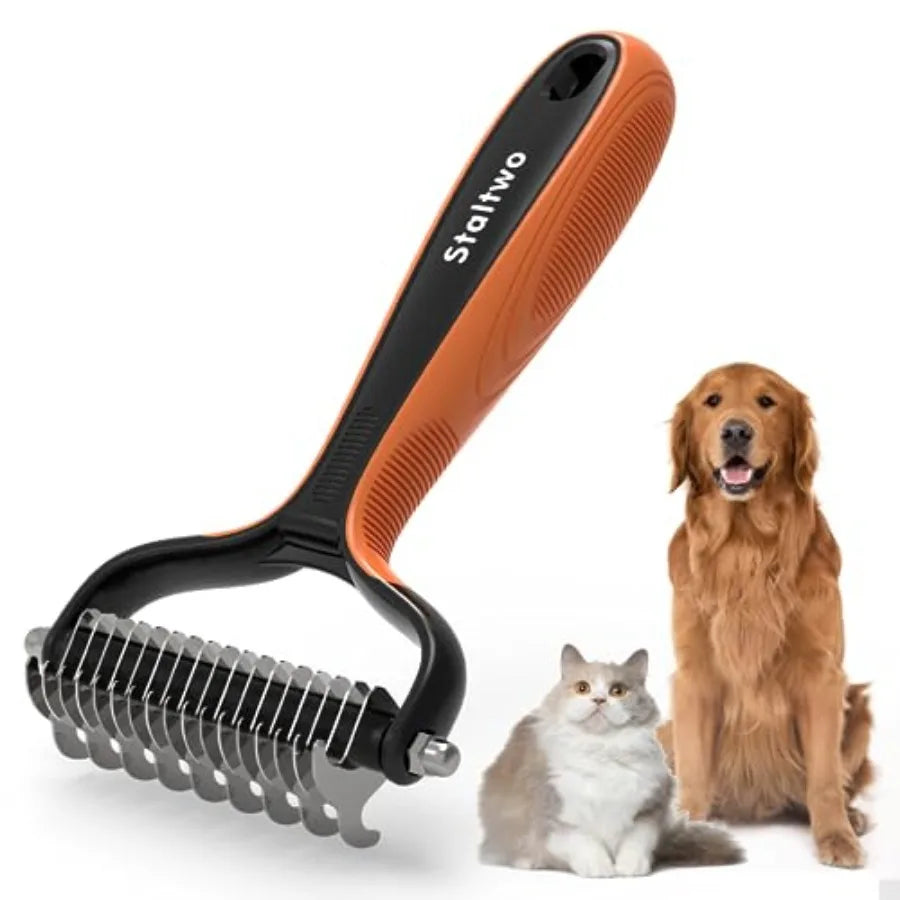 Pet Grooming Supplies - 2-in-1 Professional Undercoat Rake and Pet Brush Shedding Control for Long Haired Dogs and Cats