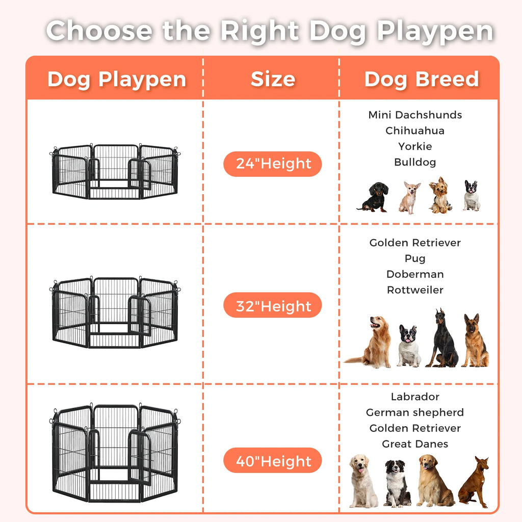 Heavy-Duty Metal Playpen – 24"/32"/40" Options, 8/16 Panels, Ideal for Indoor Use & Outdoor