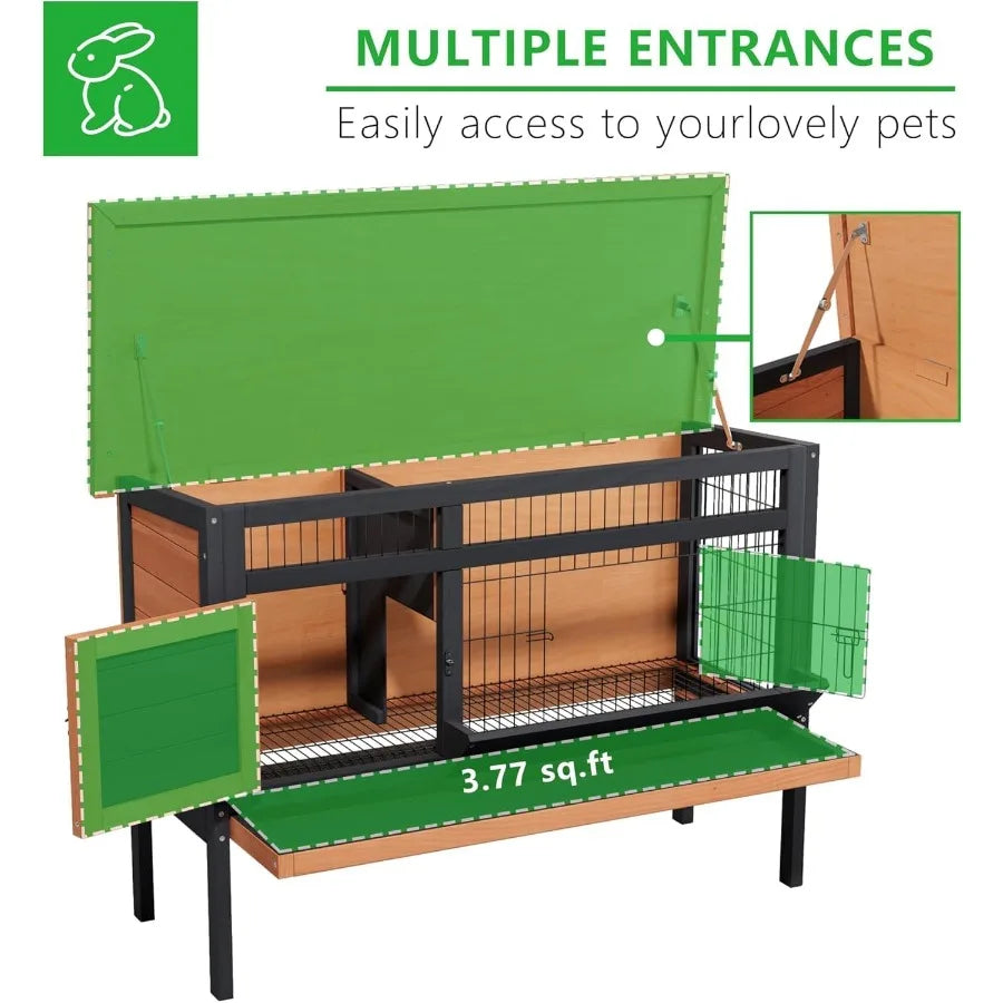 Rabbit Small Animal Hutch with Wooden Construction and Deep Pull-Out Tray Waterproof Indoor Outdoor