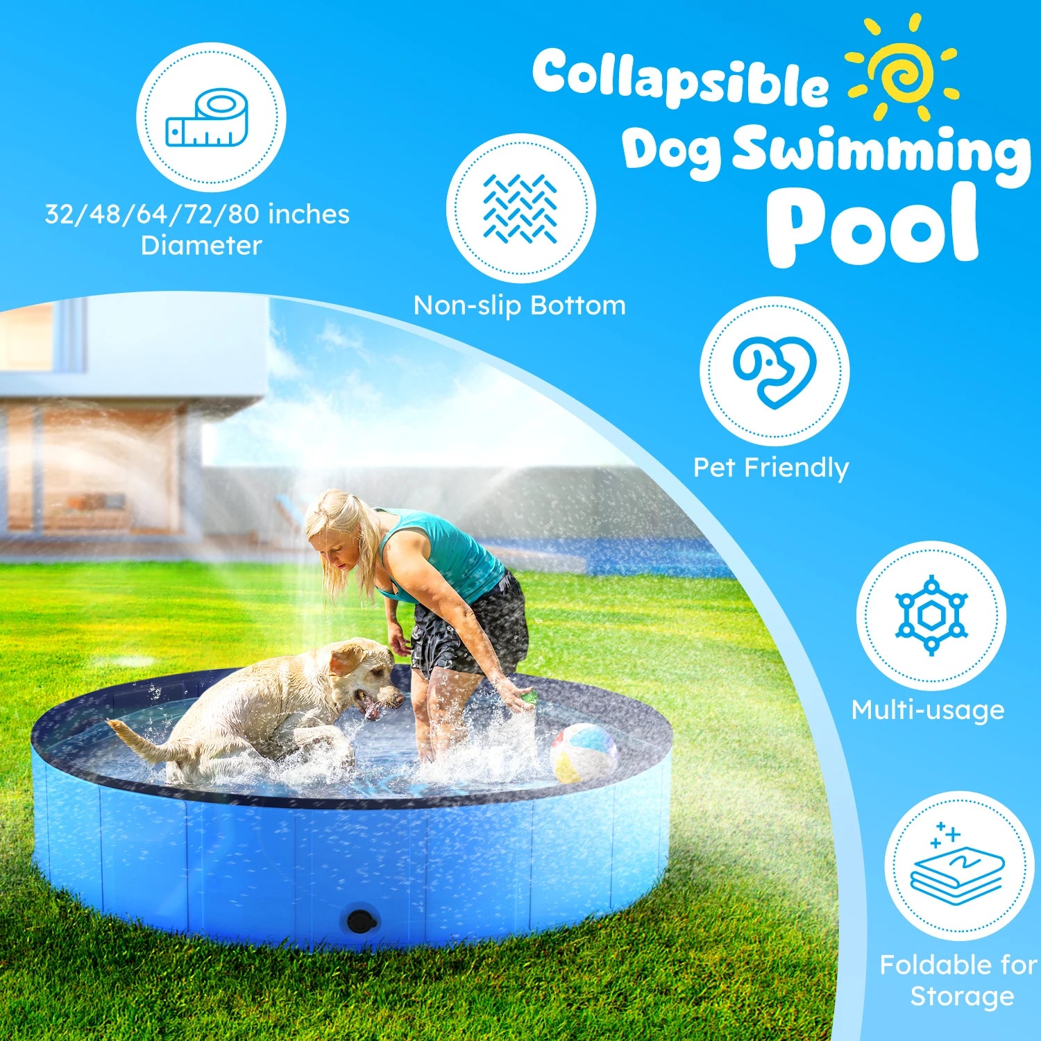 Portable Dog Pool, Foldable Pet Swimming Tub, Anti-Slip Collapsible Pet Bathtub, Hard Plastic Bath Pool