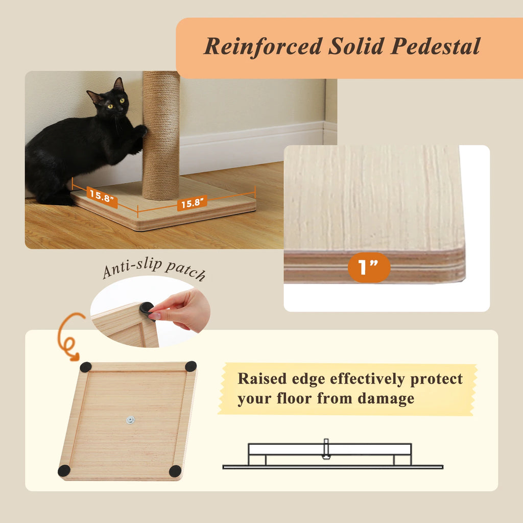 Floor to Ceiling Cat Tree for Indoor Cats Adjustable Height Wooden with Thick Scratching Posts Acrylic Cave