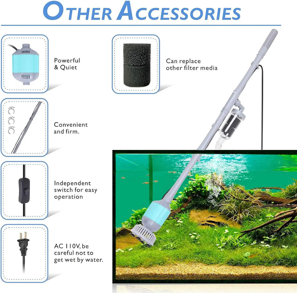 5-in-1 Electric Aquarium Gravel Cleaner, Automatic Fish Tank Vacuum, Water Changer, Sand Washer and Filter Siphon