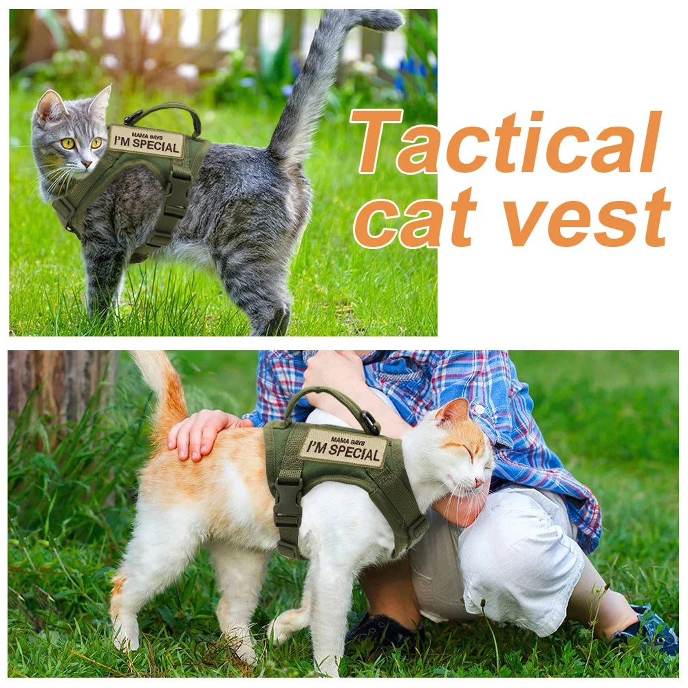 Nylon Cat Harness Vest with 2 Sticker Military Tactical With Handle