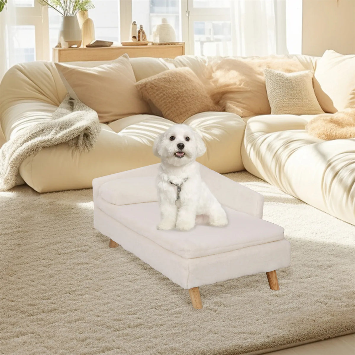 Elevated Pet Bed, Pet Stool Bed with Cozy Pad Waterproof, Pet Sofa Bed with Sturdy Wood Legs for Small Dog Cat