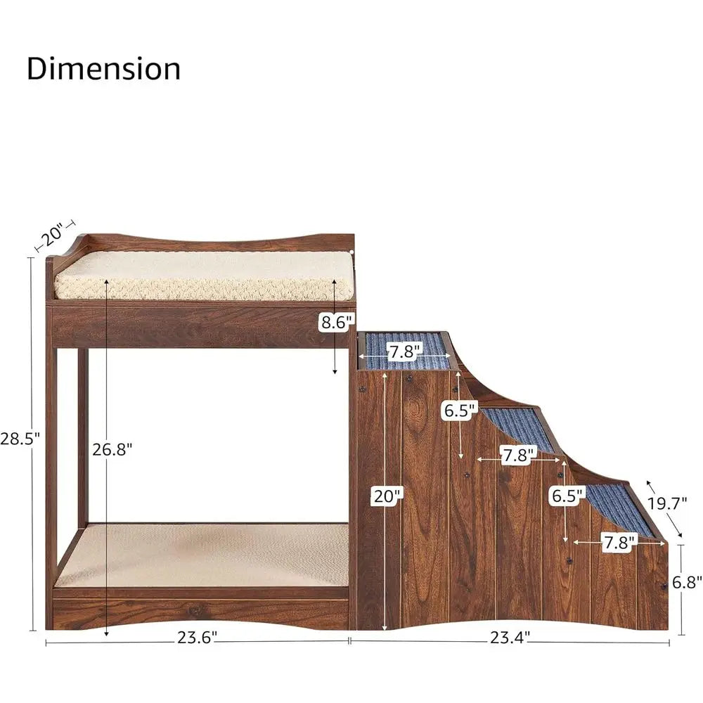 Pet Bunk Bed with Removable Step for Dogs and Cats, Multi-Level Bed Window Perch Seat Platform with Cushion and Cat Scratch Pad