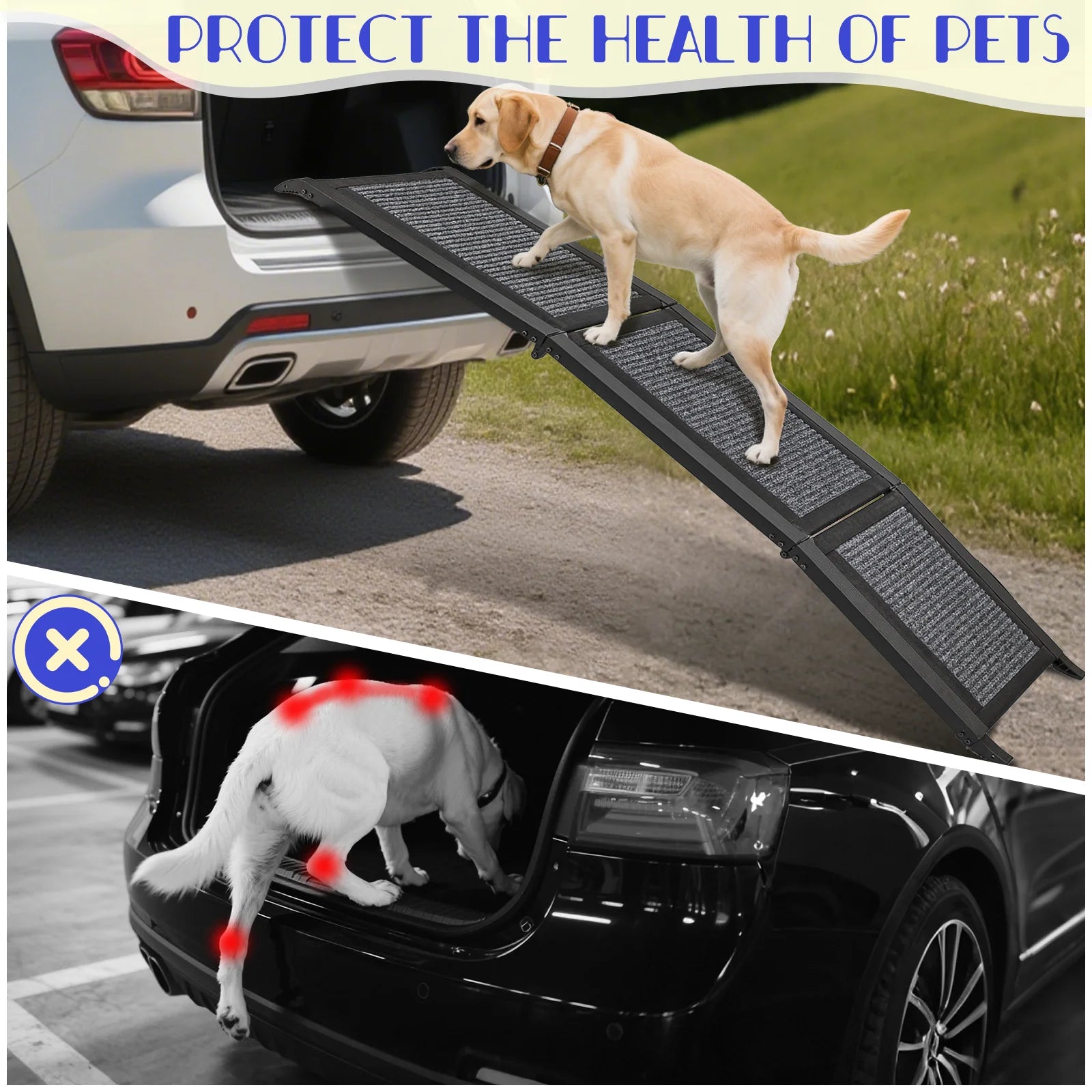 Folding Dog Ramp For Car, Pet Ramps For Large Dogs With Non-Slip Rug Surface Portable