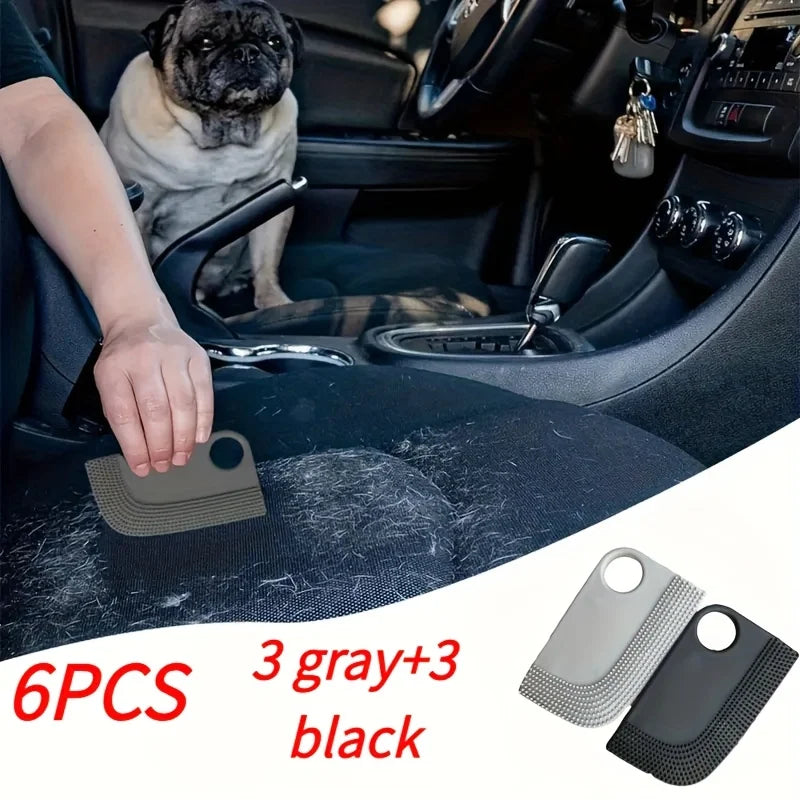 6Pcs Car Hair Scraper, Interior Hair Cleaner Brush, Portable Pet Hair Remover Tool for Clothes, Reusable