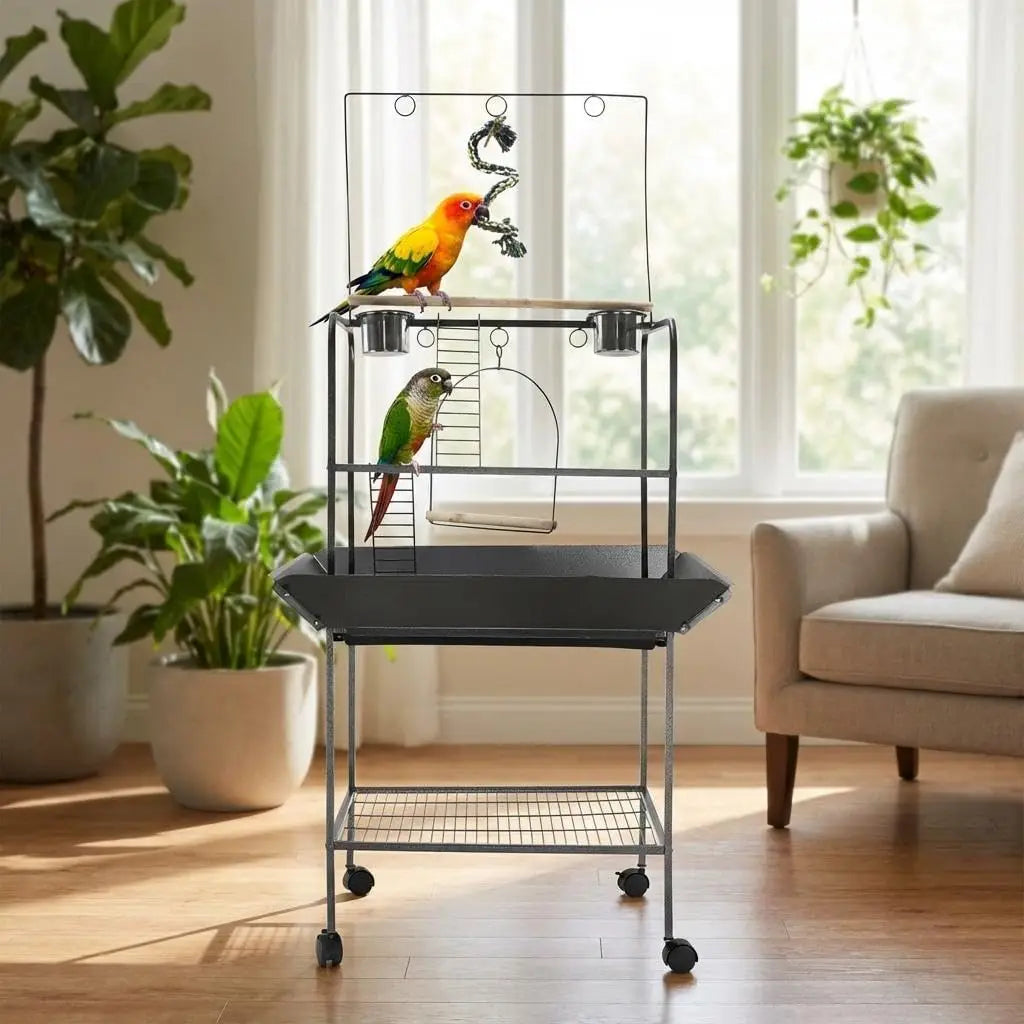 Indoor Outdoor Birds Playground with Swing Stand with Wheels for Parakeet Cockatiels Conures Macaw Parrots
