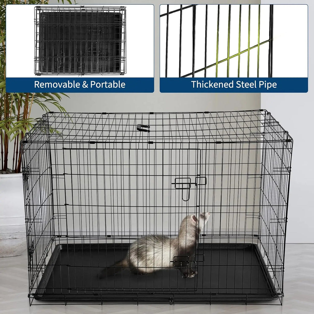 24/48 Inch Cage Portable Folding Small Crate Carriers with Slide Out Tray & 2 Doors for Small Animals
