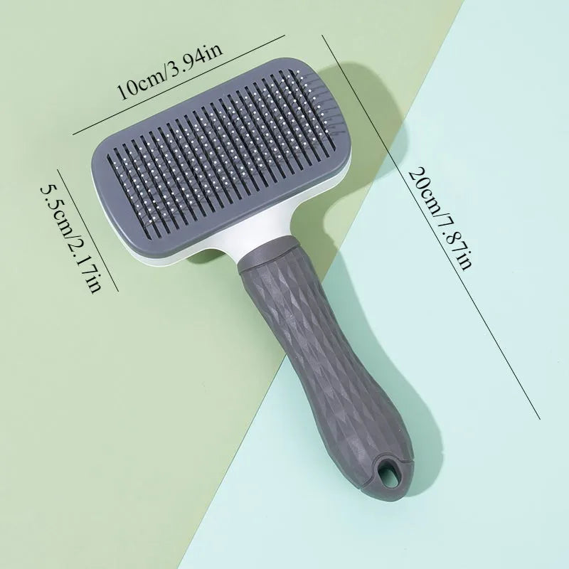 Dual-Use Dog Cat Small Animal Grooming Brush 20×10×5.5cm, Self-Cleaning Slicker Comb with Round-Tip Bent Needles, Ergonomic Handle