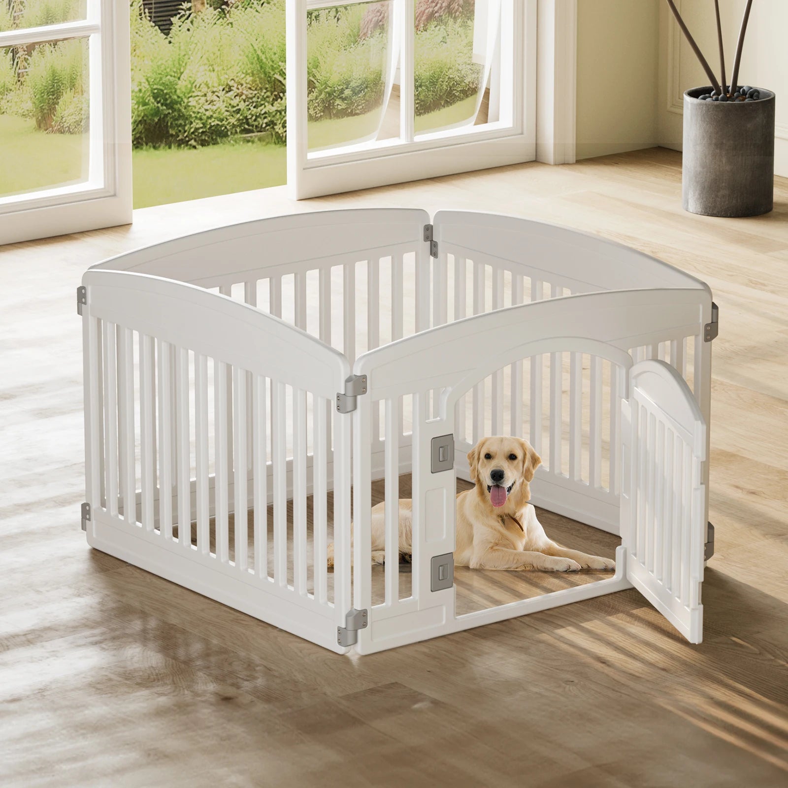 Plastic Dog Playpen 6 Panel 24IN Expandable Durable Pet Fence for Medium Dogs Indoor Outdoor Folding Portable Playpen