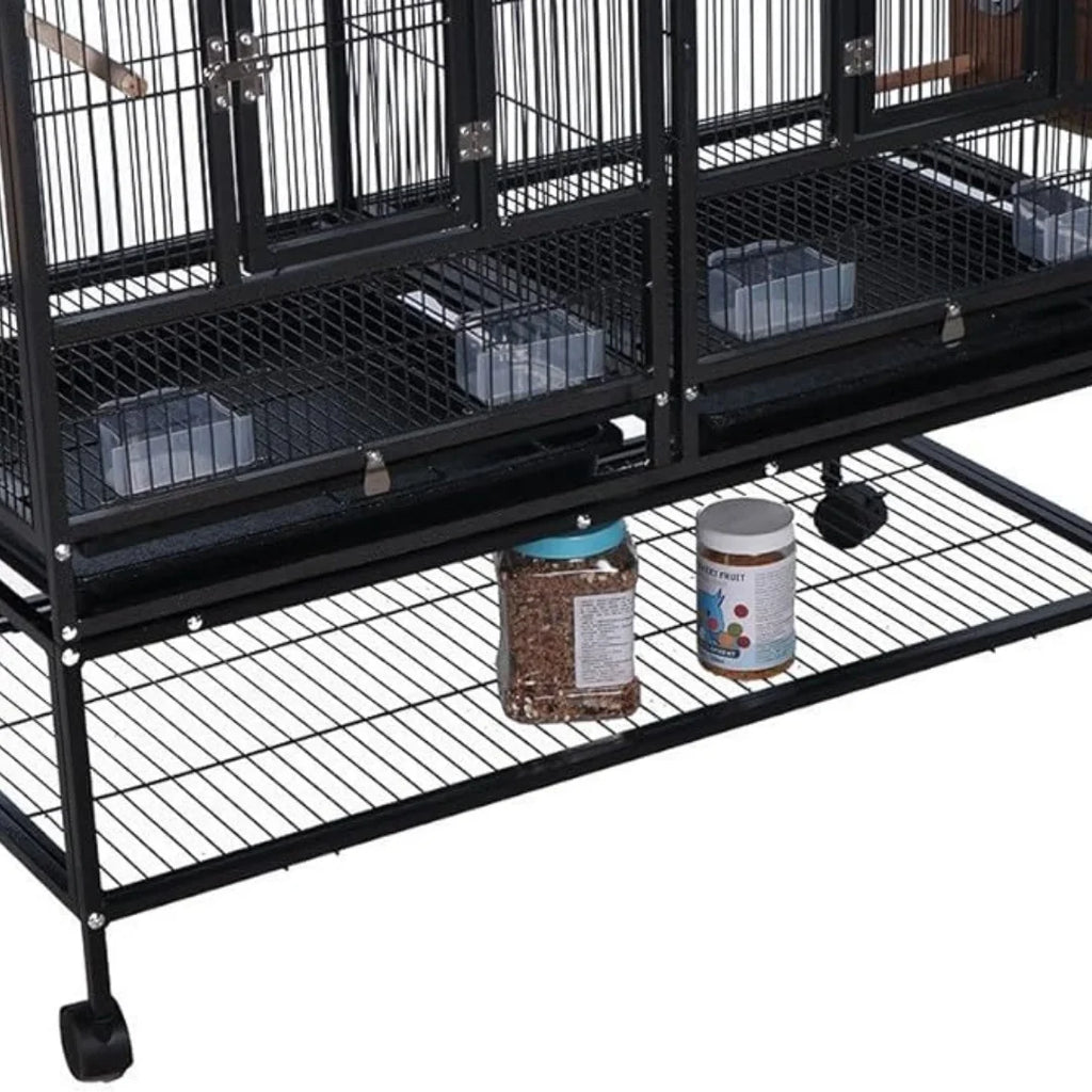 Birdcage 43 In with Wooden Perches, Standing Wrought Iron Large Parrot Flight Bird Cage for Cockatiels African Grey