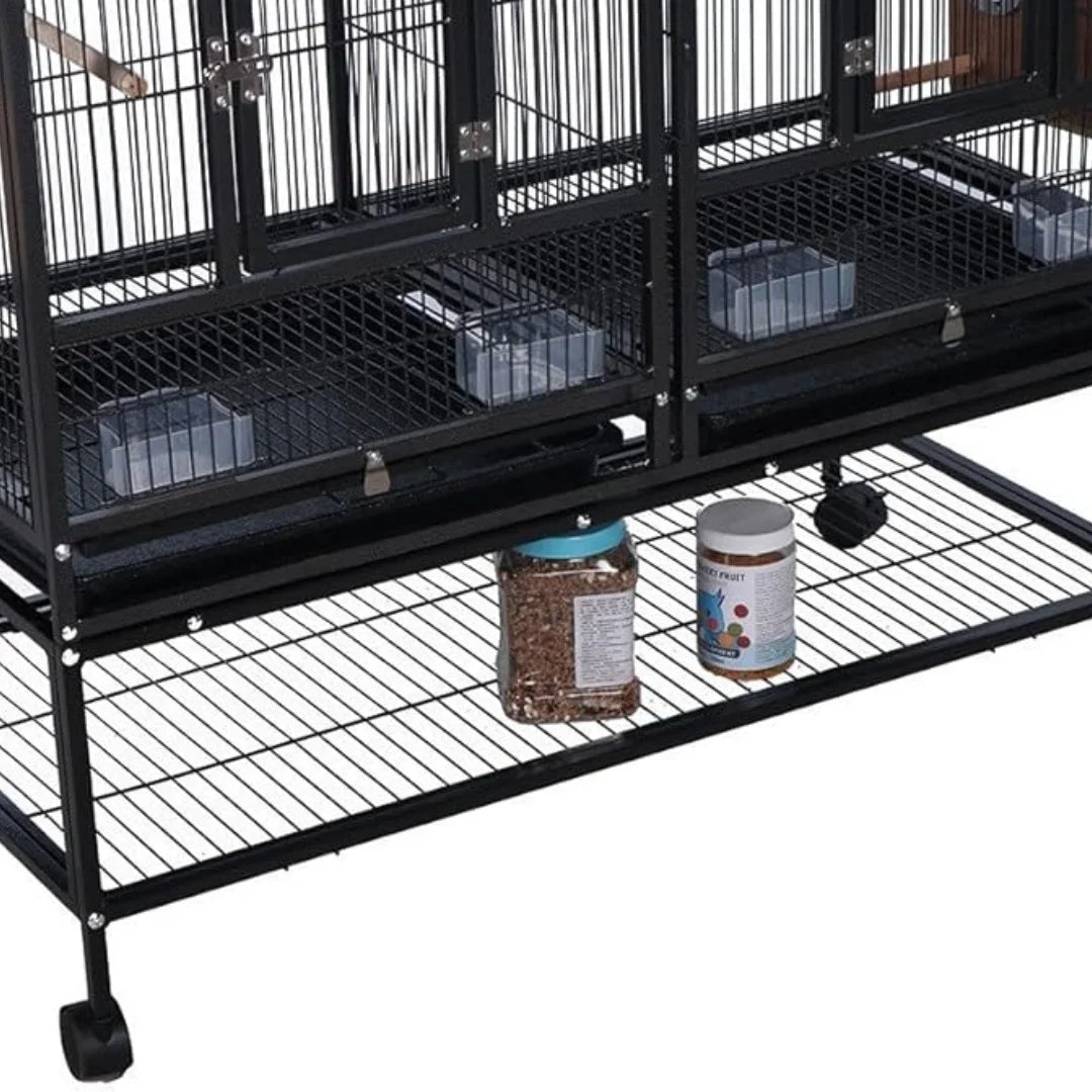 Birdcage 43 In with Wooden Perches, Standing Wrought Iron Large Parrot Flight Bird Cage for Cockatiels African Grey