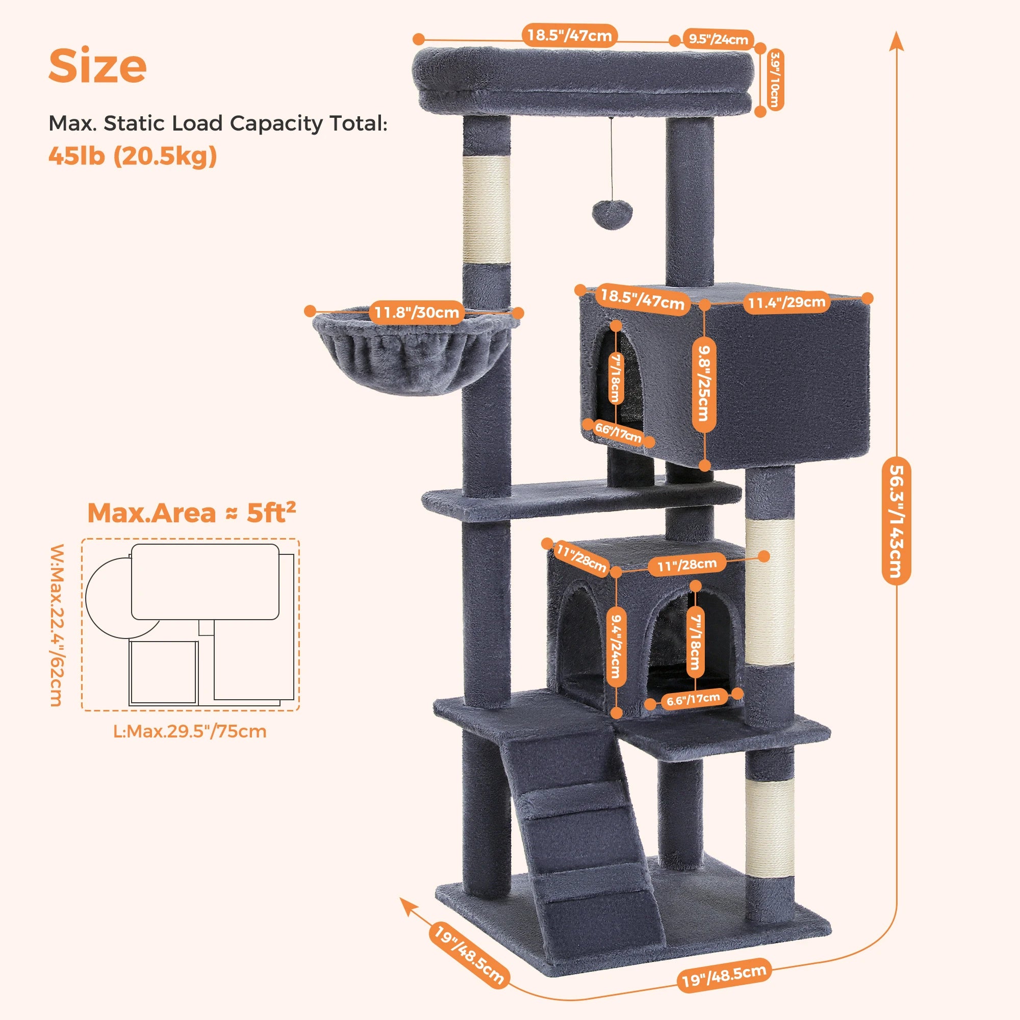 Cat Tree Condo for Indoor with Padded Plush Perch Cozy Hammock and Sisal Scratching Posts