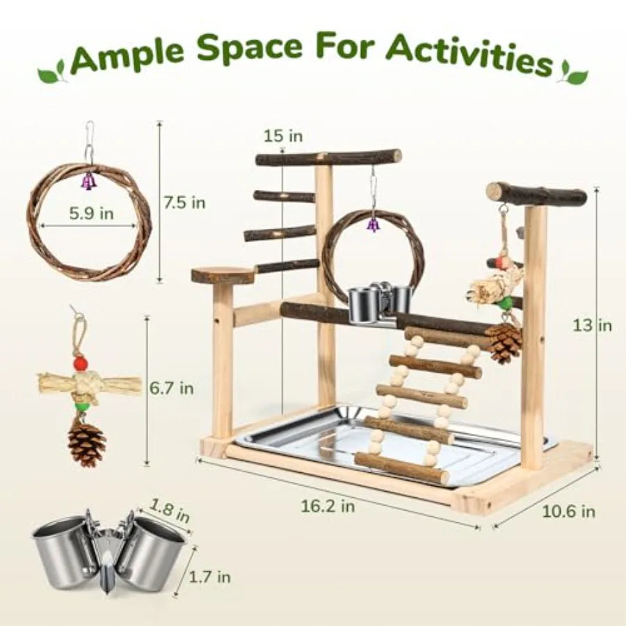 Bird Playground, Parrot Stand with Feeding Cup, Swing, Chew Toys, Removable Tray, Suitable for Small to Medium Birds