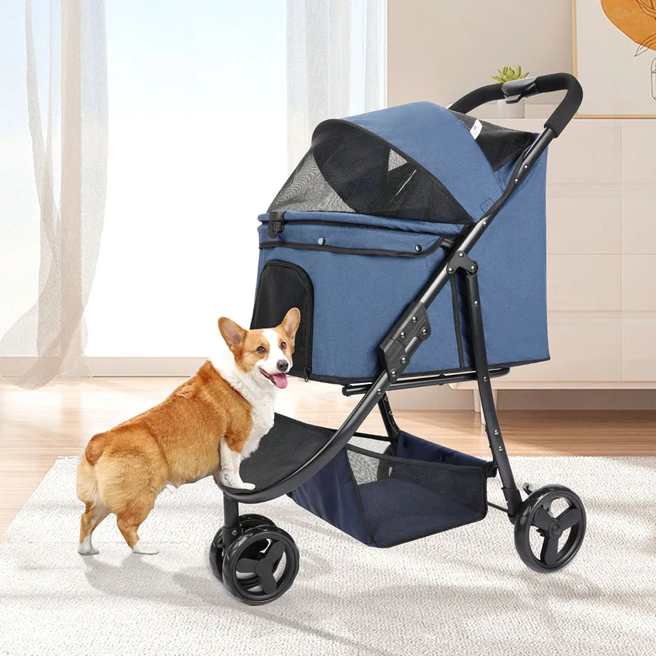 Pet Stroller Bag Foldable Collapsible Stroller for Small Dogs Cat ,3 Wheels