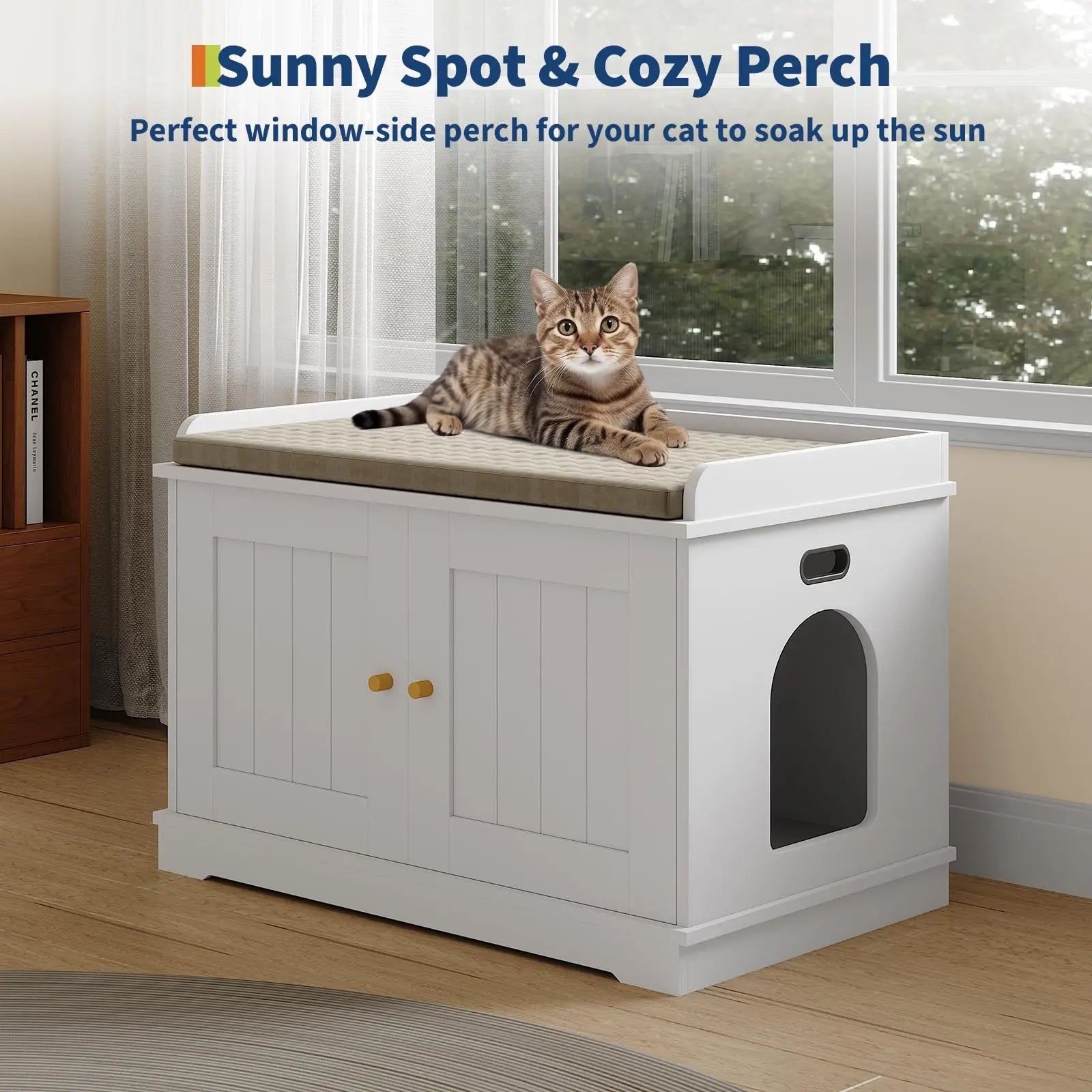 31.5 Inch Wooden Cat Litter Box Enclosure With Barn Door Ventilated Large Pet House Furniture