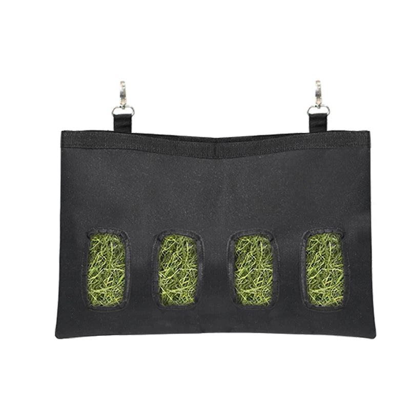 Hay Bag Hanging Pouch Feeder Black Durable Feeding Dispenser Container for Rabbit Guinea Pig Small Animals