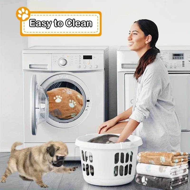 3PCS Soft Flannel Fleece Cat Dog Blankets Paw Foot Print Warm Blanket