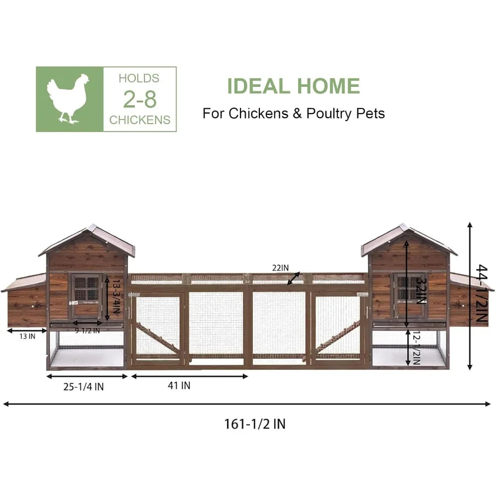 Large Wooden Chicken Coop, 160IN Outdoor Chicken Cages and Run with Nesting Boxes, Pet House Rabbit Hutch