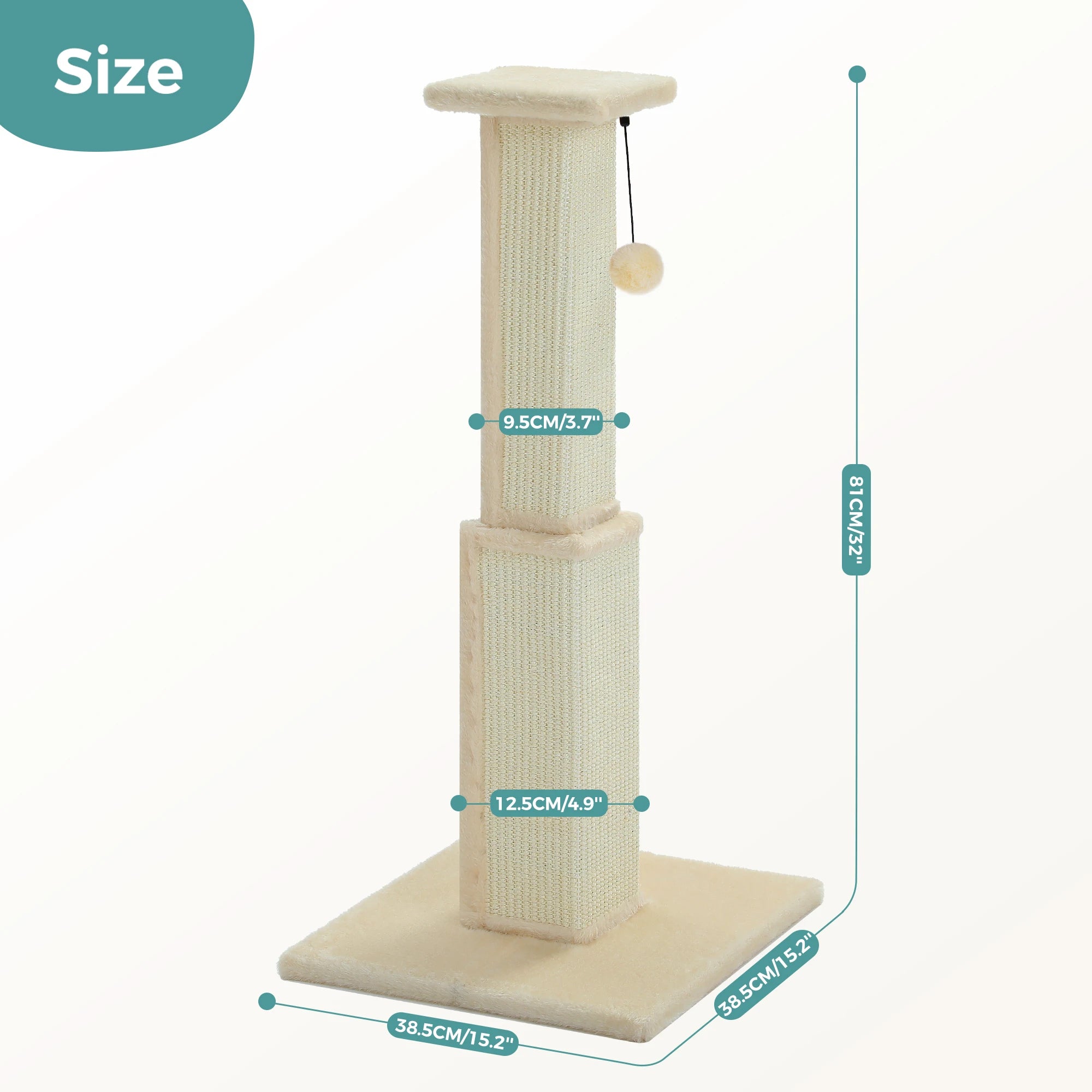 Large Cat Scratching Post for Indoor Cats with Woven Sisal Dangling Ball Tall Cat Scratcher