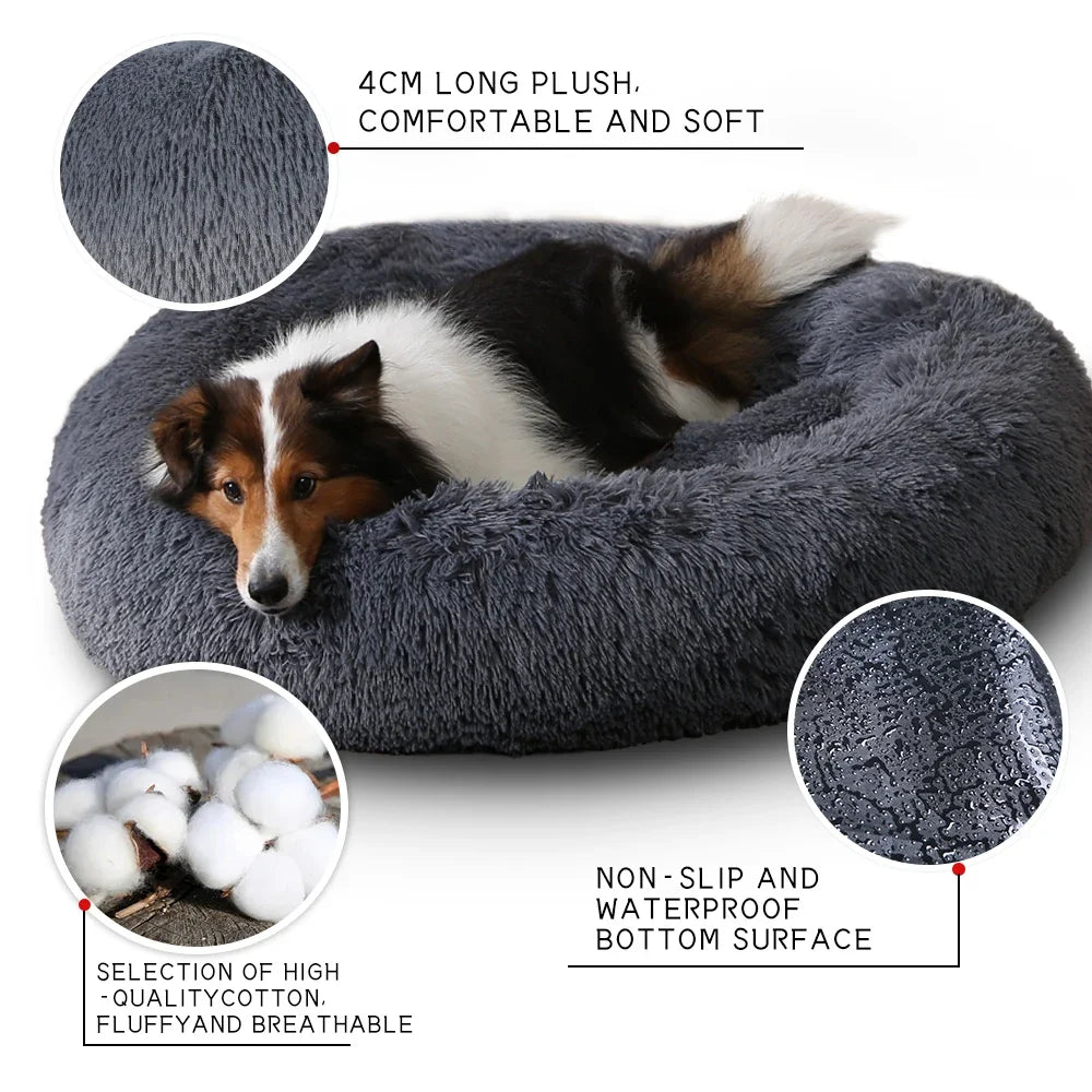 40-120cm Round Long Plush Winter Warm Soft Pet Sleeping Bed Dogs Cat