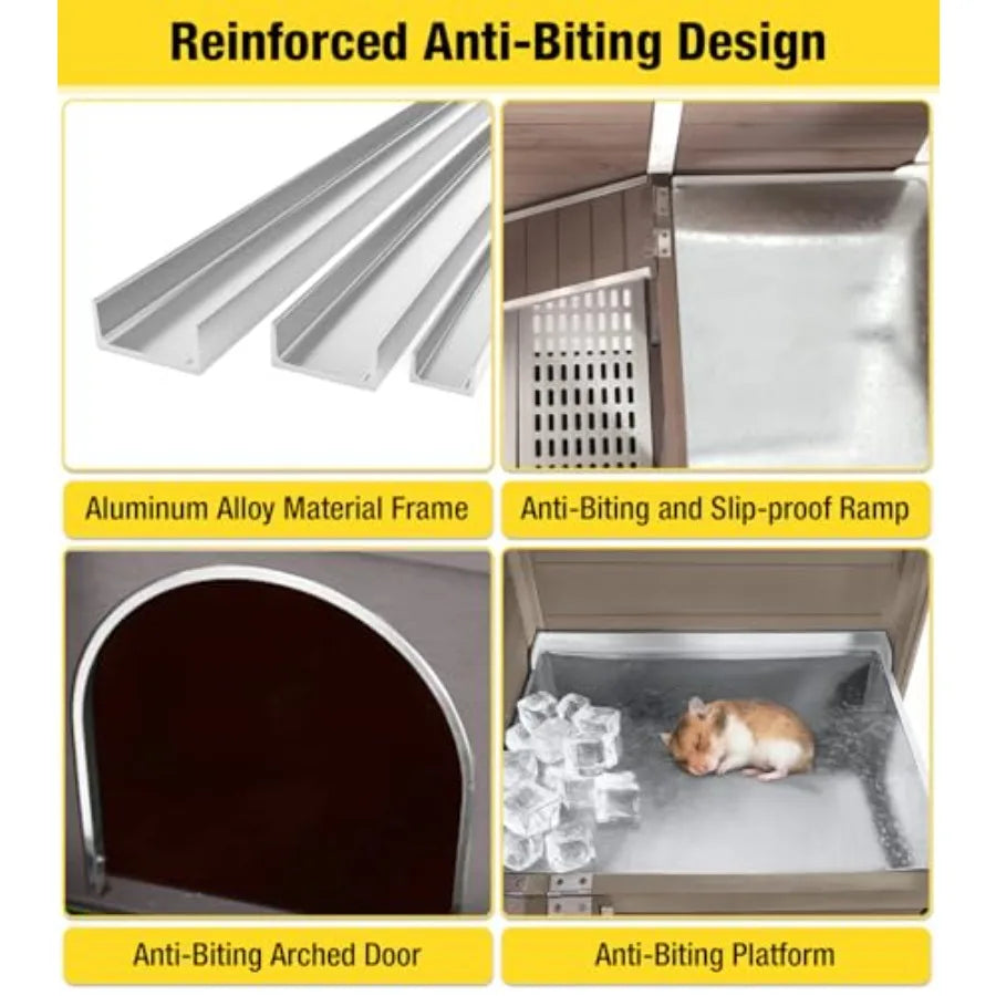 Guinea Pig Cages, Rabbit Hutch with Anti-Chew Frame, Cleaning Sliding Tray, 3 Openable Areas, With or Without Legs,