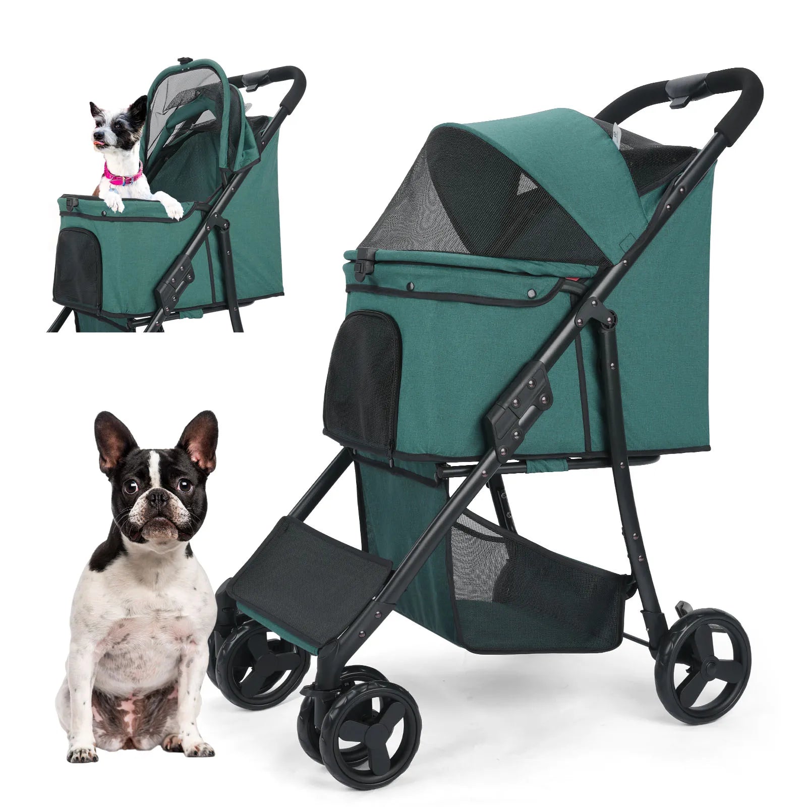 Pet Stroller Bag Foldable Collapsible Stroller for Small Dogs Cat ,3 Wheels