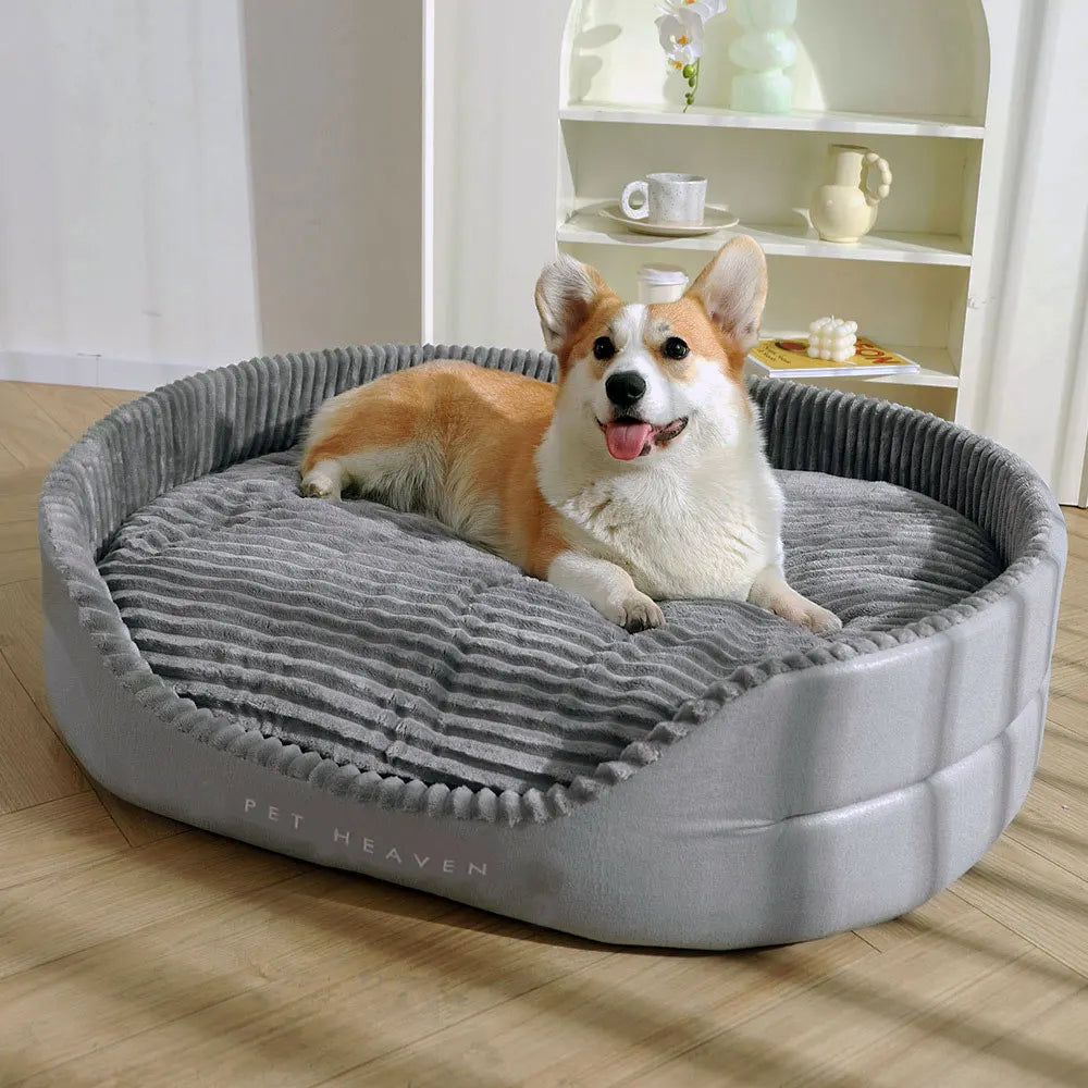 A super-sized pet bed that is soft, dirt resistant, non-slip, comfortable, suitable for living rooms, outdoor places