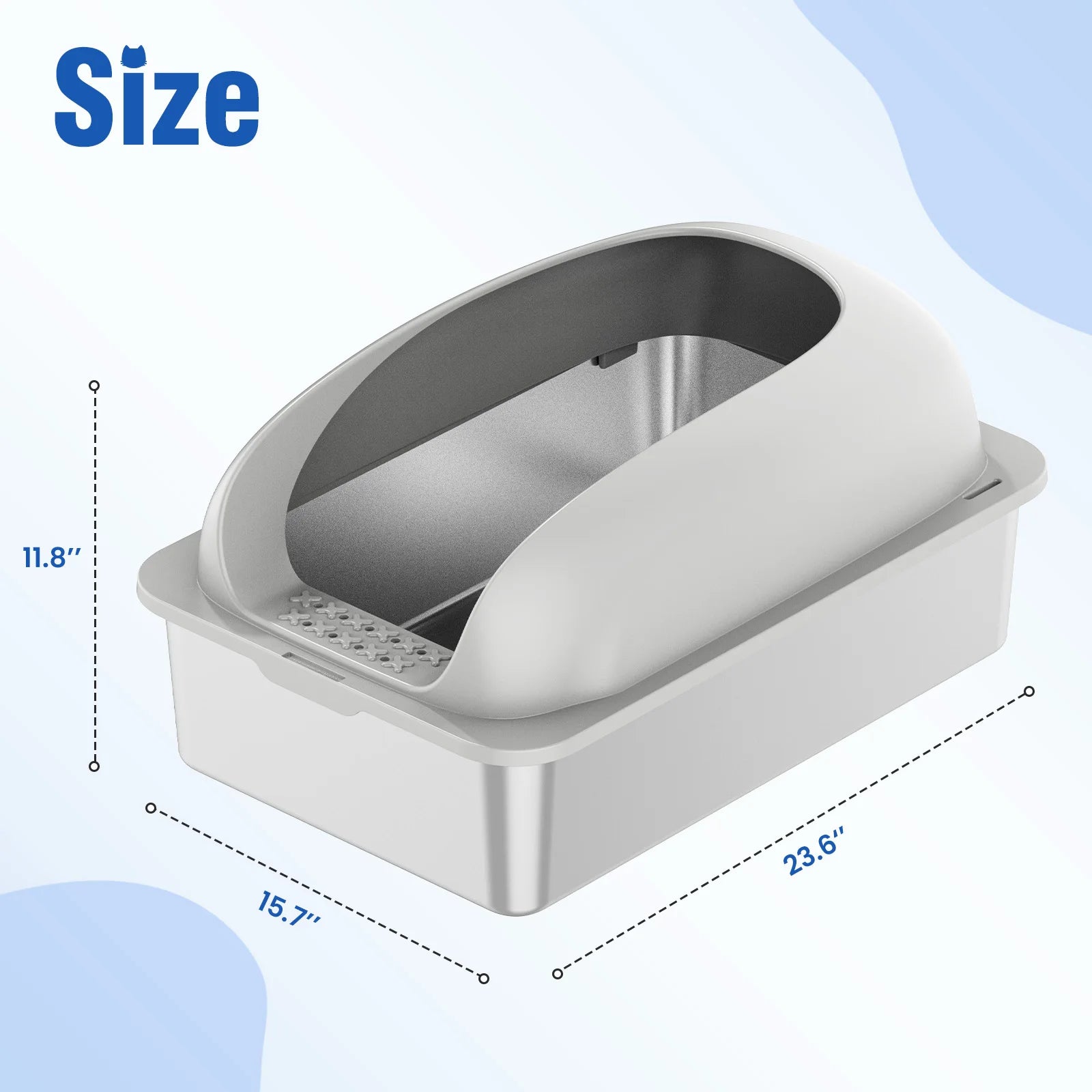 Stainless 24IN Steel Cat Litter Box with Lid Large Cat Litter Box for Big Cats Anti-Urine Leakage Scoop and Mat Included