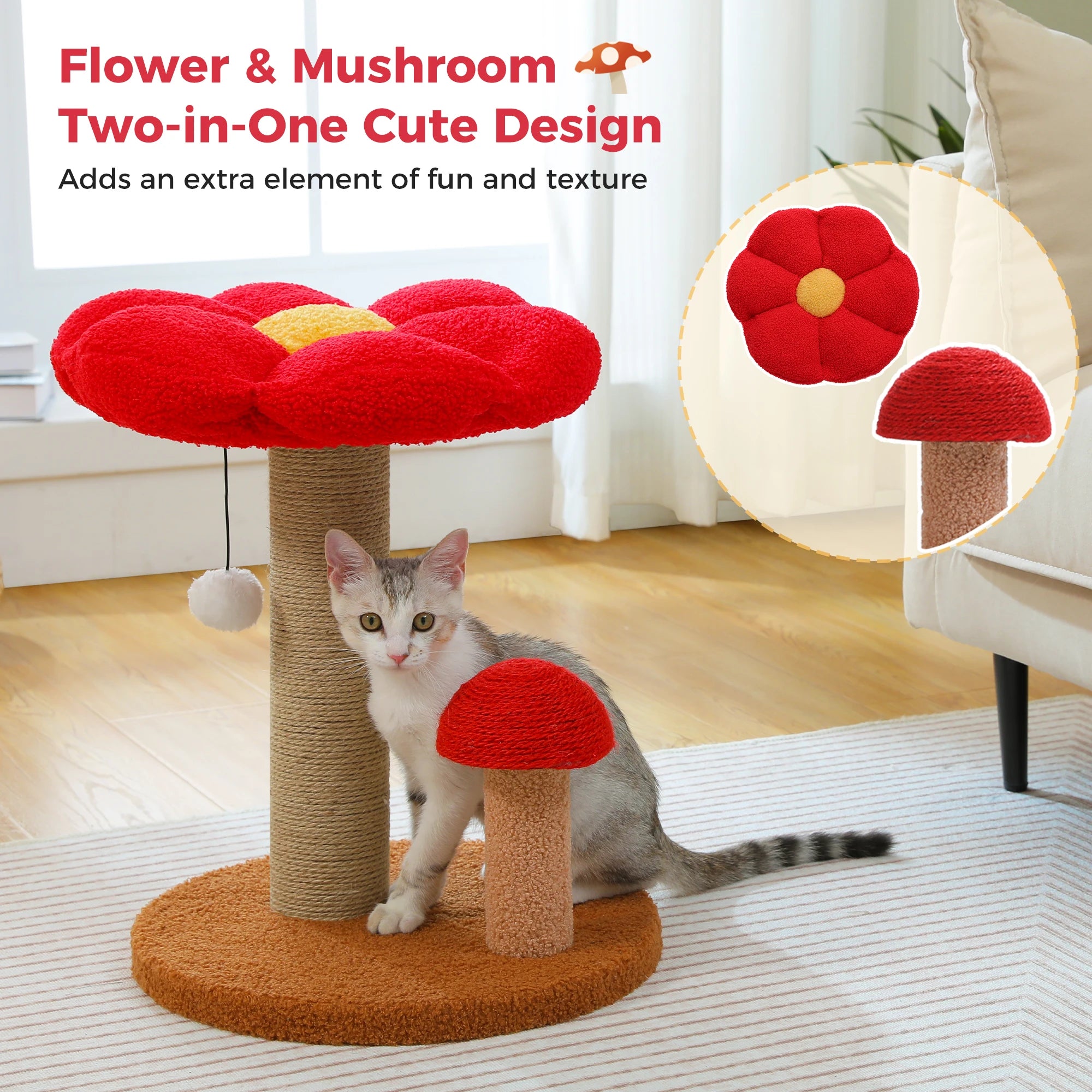 Small Cat Scratching Posts with Removable Flower Cat Bed Interactive Toy Ball for Indoor Cat