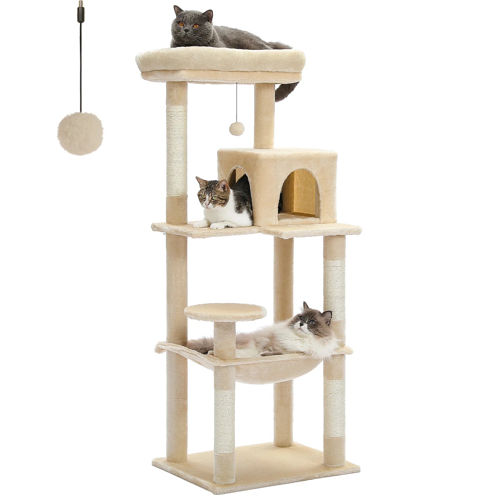 Cat Tree for Indoor Cats 5-Level for Large Cats with Large Hammock Sisal Covered Scratching Posts Cozy Condo Top Perch