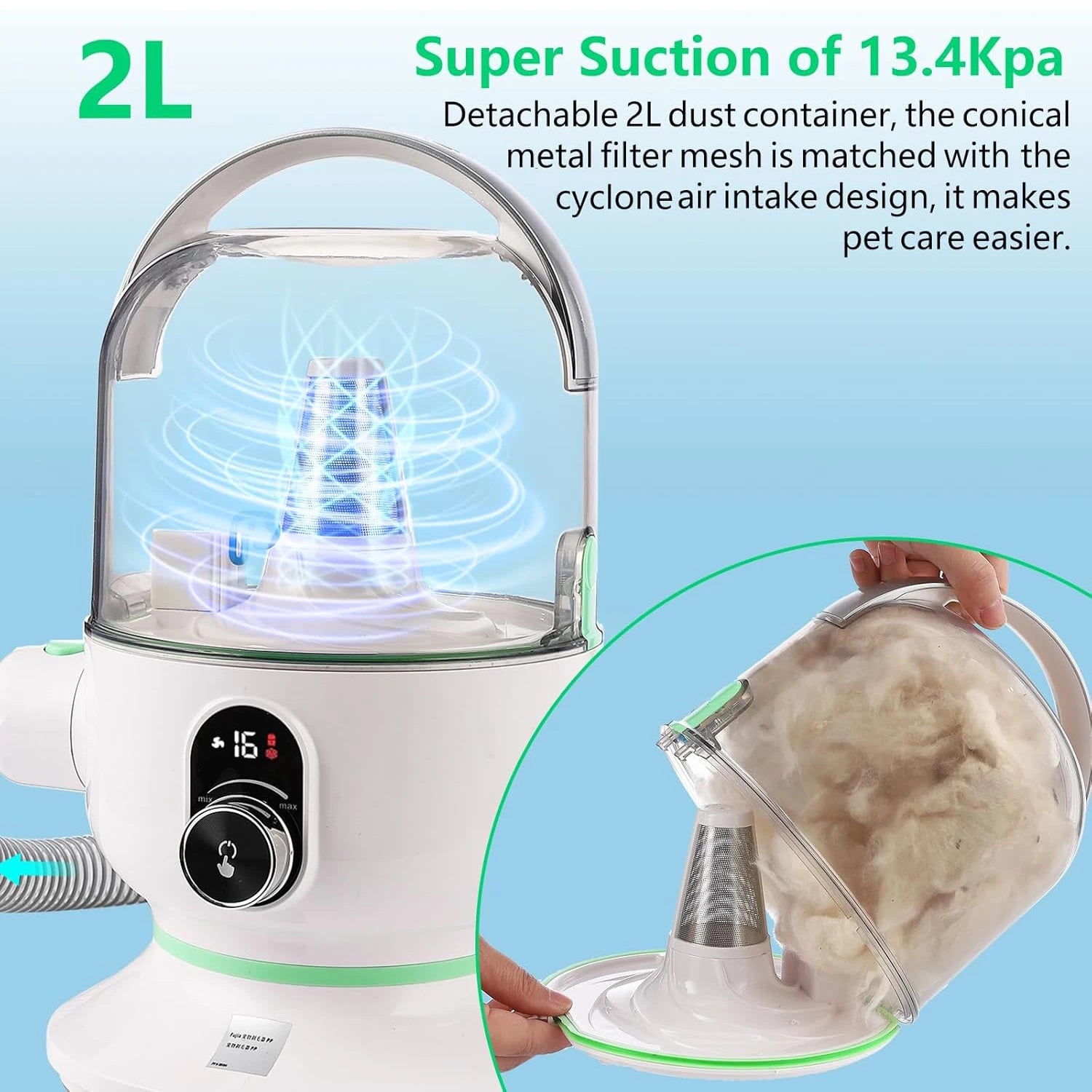 Pet Grooming Kit with 2L Vacuum Suction, Professional Quiet Grooming with 5 Grooming Tools