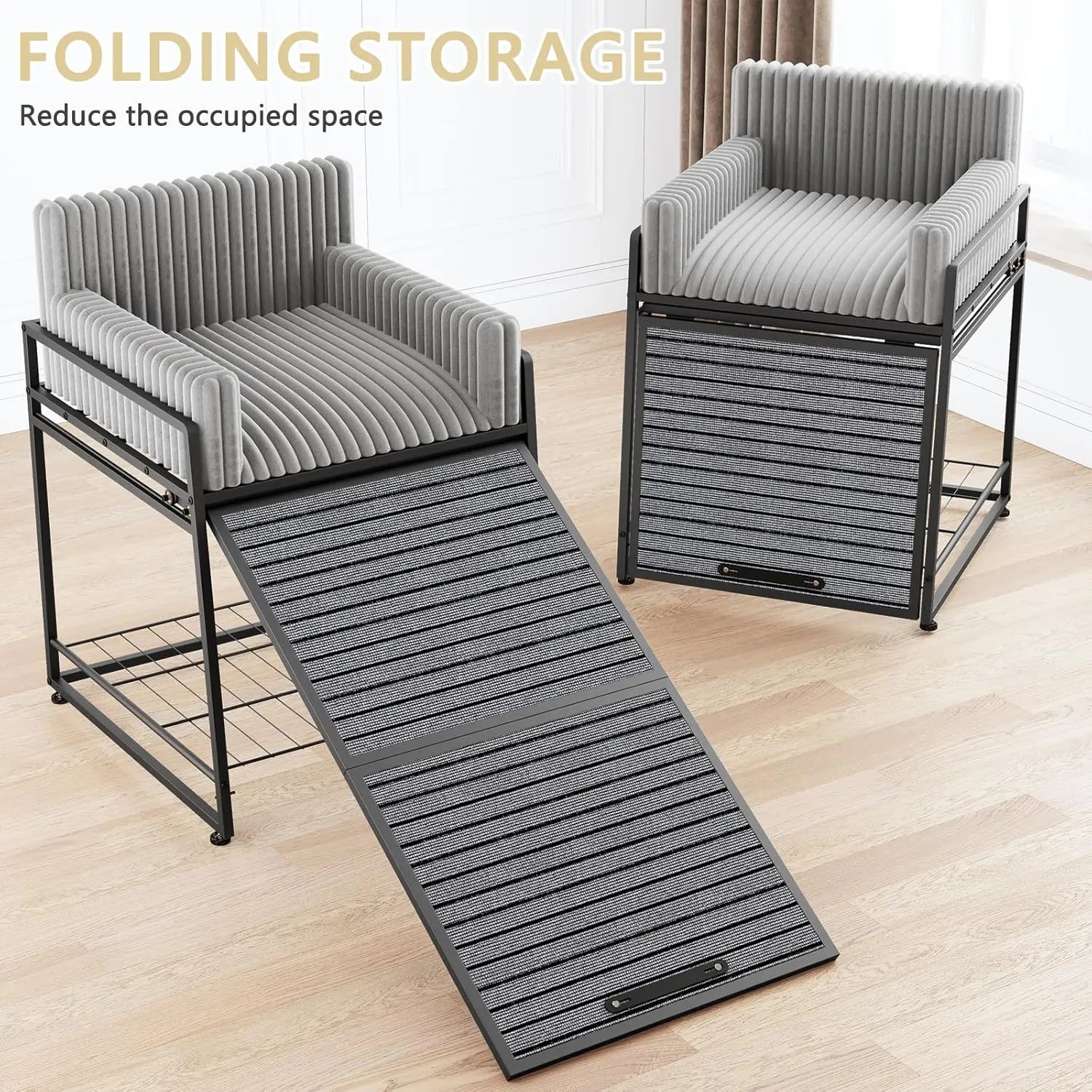Pet Stairs Ramp with Seat, Dog Window Perch with Stairs, Ramp, Storage and Steps