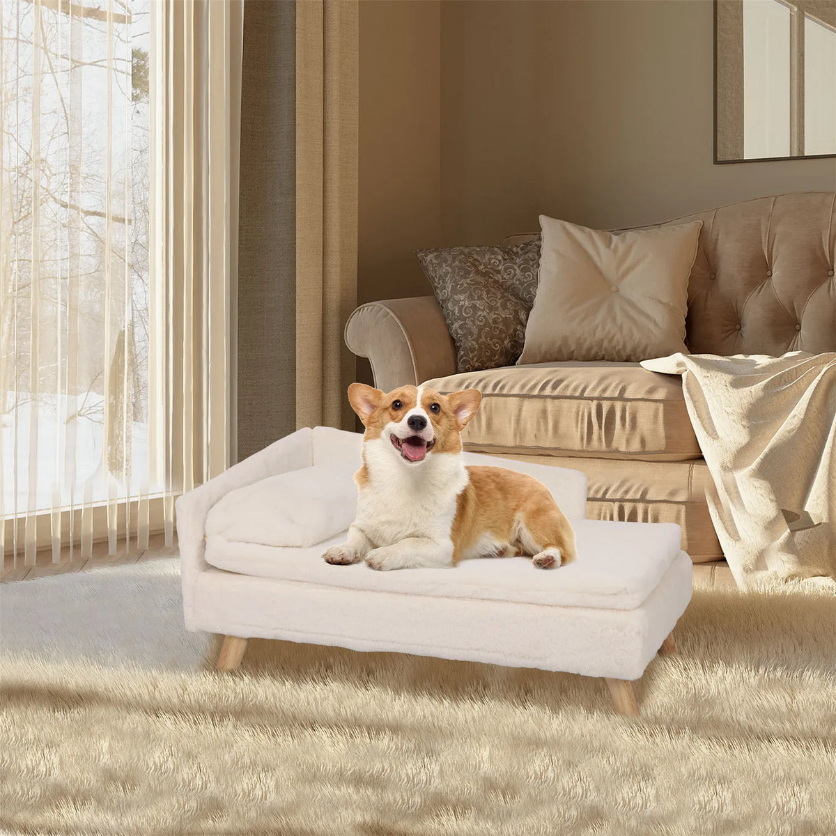 Elevated Pet Bed, Pet Stool Bed with Cozy Pad Waterproof, Pet Sofa Bed with Sturdy Wood Legs for Small Dog Cat