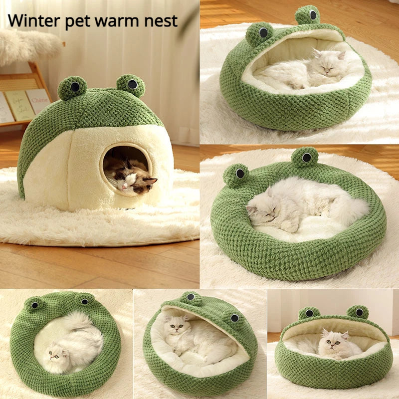 Frog Shape Enclosed Warm Pet Nest Den For Cat Kitten Small Puppy