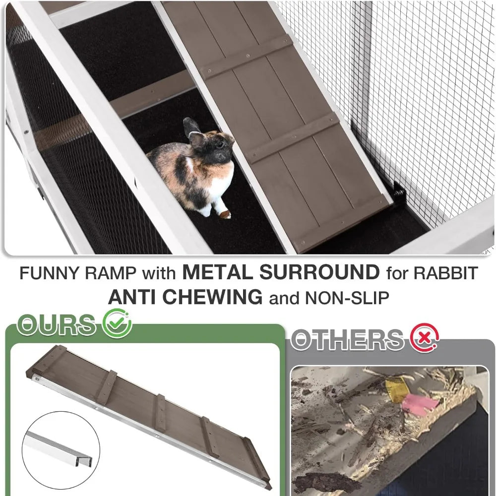 2-Story Indoor/Outdoor Rabbit Guinea Pigs Hutch Chew-Proof with 6 Locking Casters 2 Pull-Out Trays