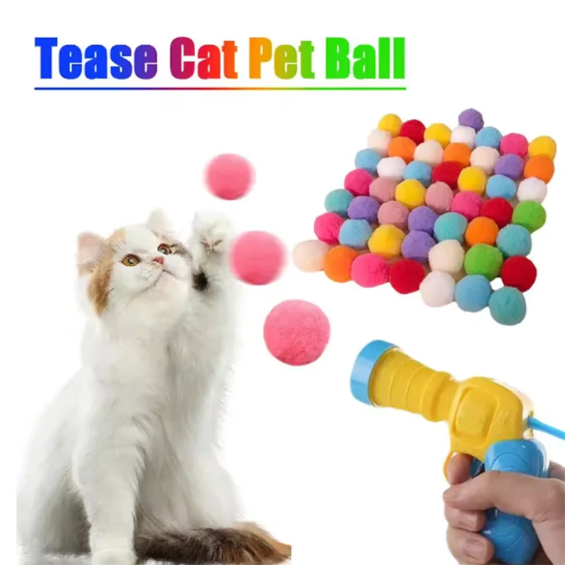 Cat Toy Interactive High Fun Toy Gun 10/20/30/100Pcs Plush Ball Launches Quiet High Bounce Ball