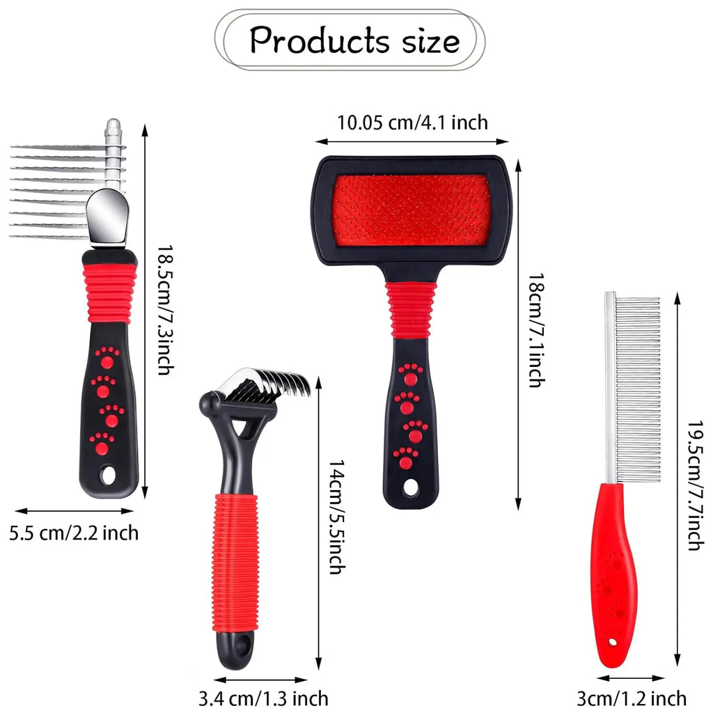 4-Piece Pet Grooming Kit: Dematting Combs, Slicker Brush & Steel Comb for Dogs and Cats