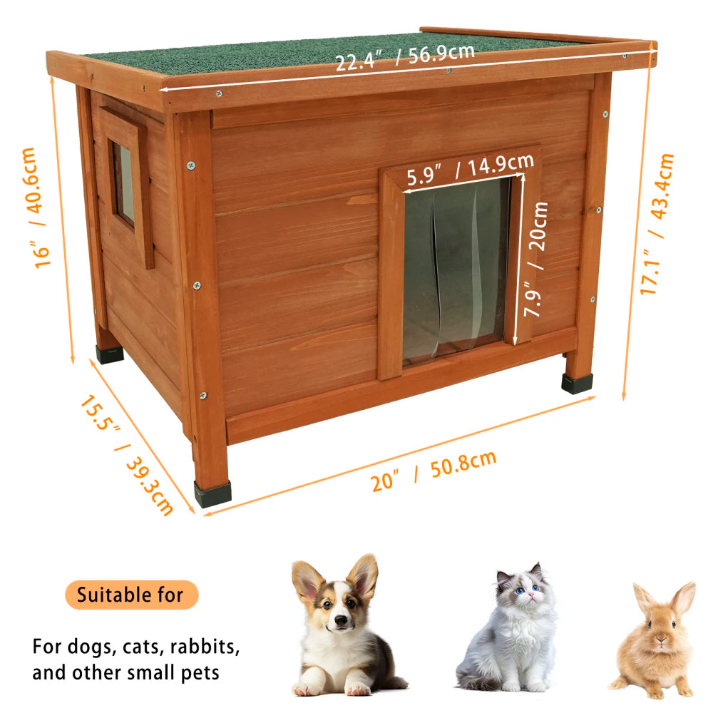 Cat House Waterproof Feral Kitty Shelter Outdoor Indoor Rabbit Hutch for Bunnies,Cats,Dogs and Other Small Animals,Asphalt Roof