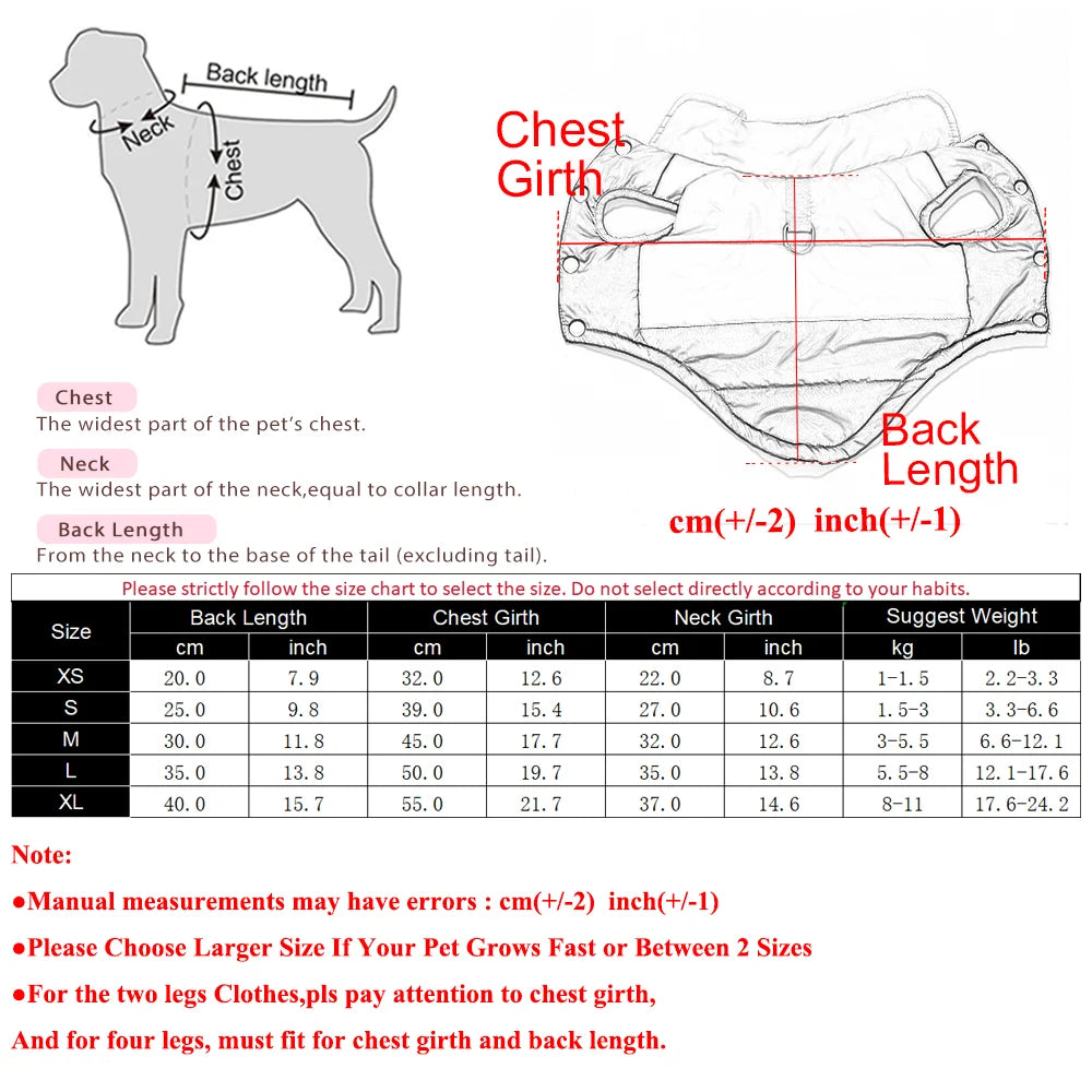 Dog Jacket Winter Windproof Warm Coat With D-Ring For Small Medium Dog Puppy