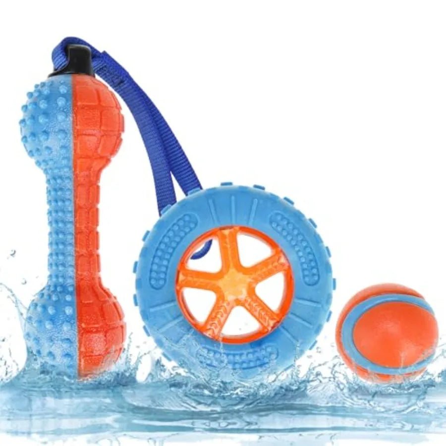 Floating Dog Toys, 3 Pack TPR Water Pool Fetching Toy with Durable Rope for Small Medium Large Dogs, Bright Bumper Interactive