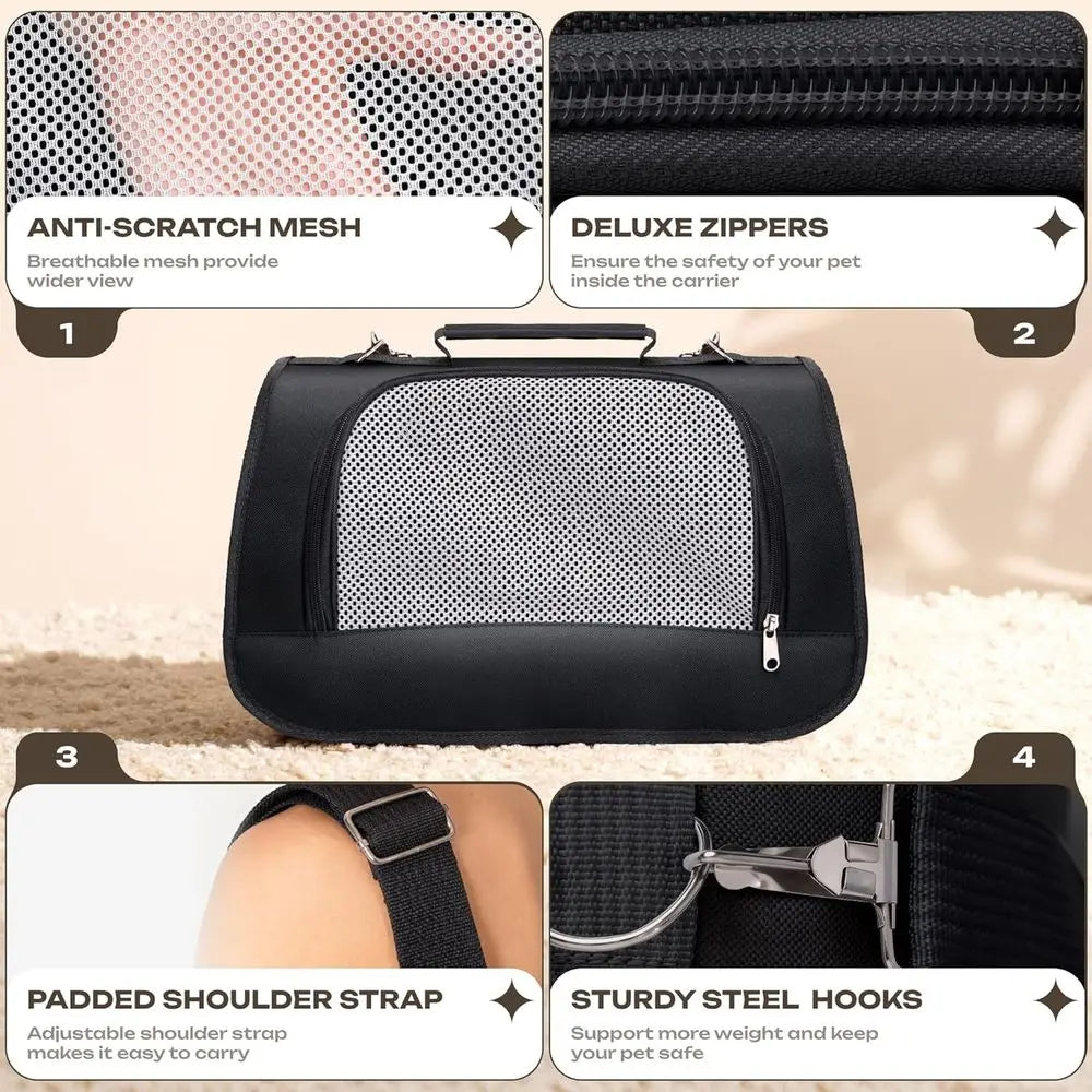 Small Pet Carrier for Cats, Rabbits, Small Dogs – Airline Approved Soft-Sided Travel Bag, Lightweight and Ventilated