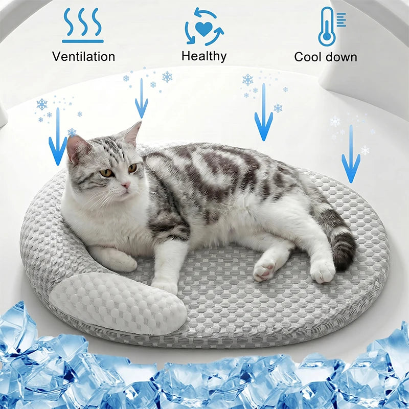 Cooling Bed Summer Ice Silk Mat Oval Pet Nest Breathable Heat Dissipation Cooling Pad for Small Medium Large Dogs Cats