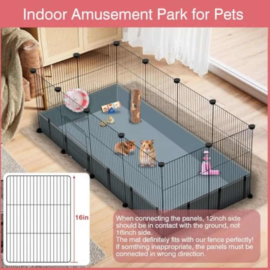 Small Animal Playpen, 48" x 24" x 16" Pet Playpen with Waterproof Mat