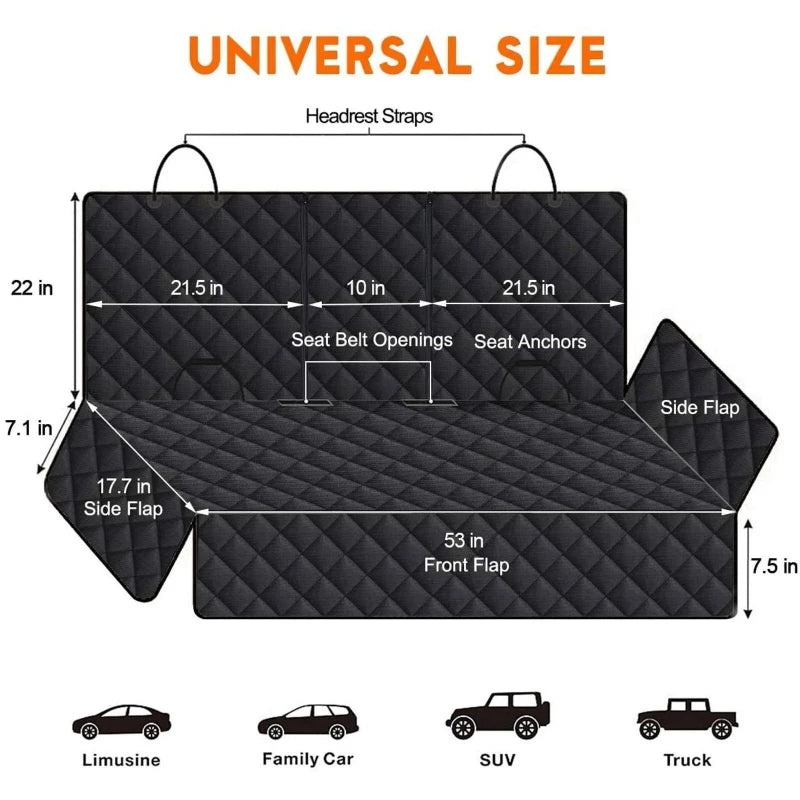 Universal Size Dog Car Seat Cover Waterproof Back Seat Protector Non-Slip with 2 Dog Seat Belts Adjustable Pet Seat Cover